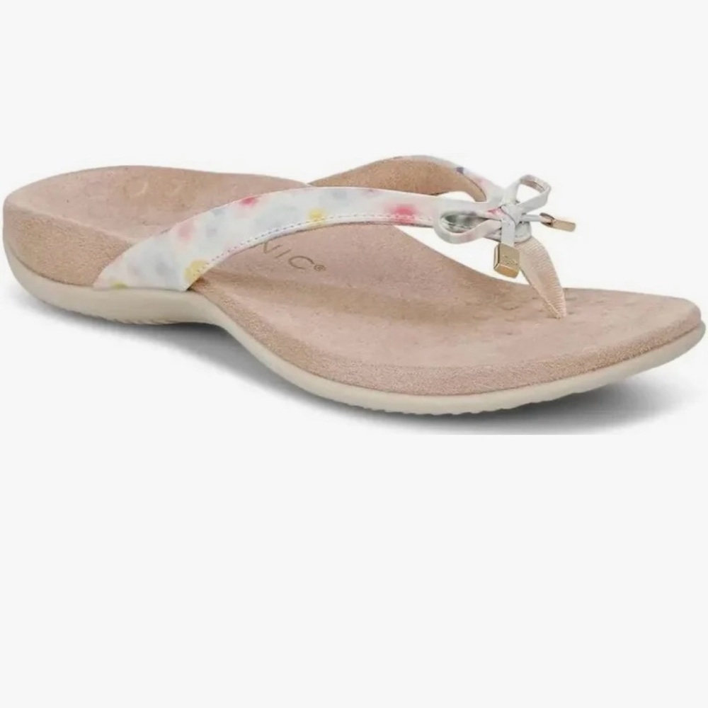 Vionic Bella Floral Bow Sandals - 8.5 - White Poppy - Orthotic Comfort Shoe